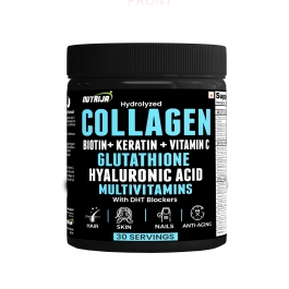 Buy Hydrolyzed Marine Collagen with Biotin, Vitamin C, Zinc, Keratin, Glutathione, Hyaluronic Acid, DHT Blocker & Multivitamins Supplement in India