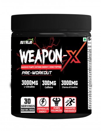 Buy Weapon-X Pre-Workout Supplement in India | 20 Active Ingredients | Viens Popping, Muscles Volumizer, Massive Pumps | Intense Enery & focus